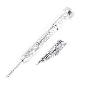 Twist Drill,Silver Color Hand Twist Drill with 10 HHS Drill Bits Drilling Tool for Watch Repair, Craft Working,etc