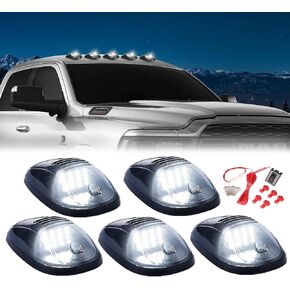 5 X Cab Roof Lights Smoke Lens White LED Compatible with 2003-2019 Dodge Ram 1500 2500 3500 4500 5500 Pickup Trucks w/Wiring Pack, Top Marker Clearence Running Lamps, Accessories Light Sets