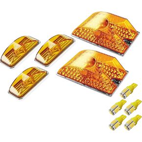 Amber Lens 5pcs Cab Marker Roof Running Top Lights with T10 194 168 W5W 2825 Yellow Amber LED Bulbs Replacement for Hummer H2 SUV SUT 2003-2009
