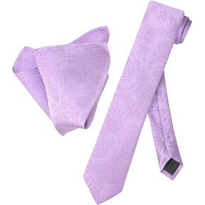 Vesuvio Napoli Skinny NeckTie Lavender Purple Paisley 2.5" Neck Tie Handkerchief