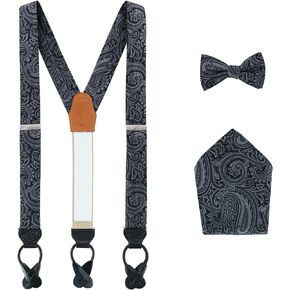 Trafalgar Men's Sobee Paisley Brace Bow Tie & Pocket Square Set (Suspenders)