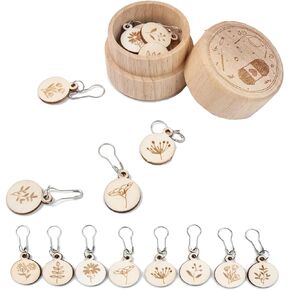 8Pcs Wooden Knitting Crochet Stitch Markers Locking Ring Stitch Marker Pendant Charms Stitch Needle Clip Markers Knitting Tools Accessories for Quilting Crocheting and DIY Project with Storage Box