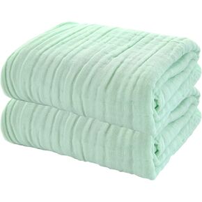 ProC 2Pcs Baby Muslin Bath Towels, Super Soft Cotton Bath Towel 6 Layers Infant Newborn Swaddle Blanket 41.3 X41.3 Inches,Baby Registry as Shower (Blue)