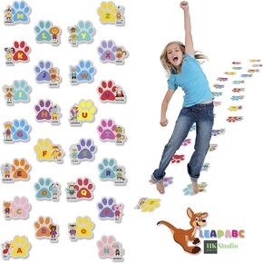 HK Studio Education Floor Decal for Classroom Decor - Alphabet ABC Hop & Walk Footprint for Boosting Gross Motor Skills - Sensory Path - Indoor School Montessori Gym