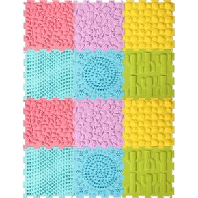 Shappy 12 Pcs Sensory Mat Floor Massage Game Mats for Kids and Adult Sensory Tiles Orthopedic Massage Autistic Children Puzzle Carpet Room Items Indoor, Multicolor