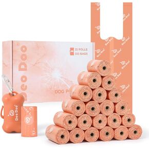 Dog Poop Bags Rolls with Handles and Dispenser 330 Counts Scented for Small Medium Dogs Leak Proof Extra Thick Waste Bags for Walking Doggy Peach