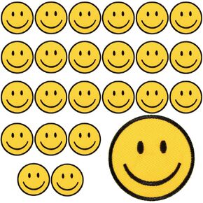 24 Pieces Smile Face Iron on Patch Yellow Smile Face Patches Cute Happy Face Applique Clothes Embroidered Patches Vintage Iron on Patches for Jeans Bags Clothing Dress Hat Jacket Craft DIY Decor