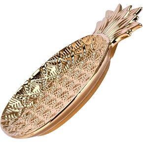 Hallops Decorative Serving Dishes - 8-Inch Handcrafted Elegance Pineapple Plate - Dolomite Plate for Table Decor - Functional Artistry for Serving Candy, Salad, Fruit - Symbol of Hospitality - Golden