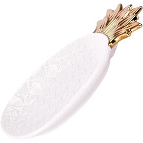 Hallops Decorative Serving Dishes - 8-Inch Handcrafted Elegance Pineapple Plate - Dolomite Plate for Table Decor - Functional Artistry for Serving Candy, Salad, Fruit - Symbol of Hospitality - Golden