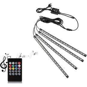 Car LED Strip Light, Uniwit 4 Pcs Multicolor Music Car Interior Atmosphere Lights for Car TV Home with Sound Active Function,Remote Control and Smart USB Port (48 LED-USB Port)