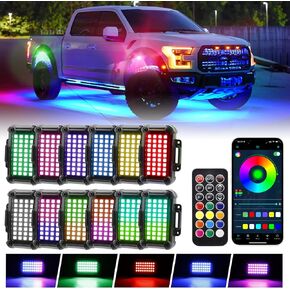 12 Pods Dream Chasing Color LED Rock Light with 212 Modes,Remote&APP Control Rock Lights, Speed&Brightness Adjustable,Sync with Music,Waterproof RGBW Rock Light for Trucks ATV UTV Offroad