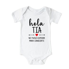 Hola Tia Baby Announcement Onesie In Spanish For Aunt, Cute Pregnancy Announcement Gifts For Auntie, Surprise Baby Reveal Ideas To Hermana Tia To Be..