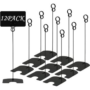 12 Pack 8 inch Tall Large Size Table Number Holders Place Card Holder Table Picture Holder Wire Photo Holder Clips Memo Note Menu Stand - Black