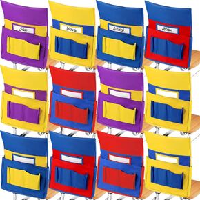 12 Pieces Chairback Pockets Chart, 6 Bright Color Seat Storage Organizer for Kids School Supplies with 6 Pockets Keeps Students Organized and Classrooms Neat, 15.5 x 19 Inch (Bright Color) in Kuwait