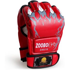 ZooBoo MMA Gloves, Half-Finger Boxing Fight Gloves MMA Mitts with Adjustable Wrist Band for Sanda Sparring Punching Bag Training (One Size Fits Most)