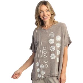Jess & Jane Women's Dot N Line Mineral Washed Cotton Gauze Top