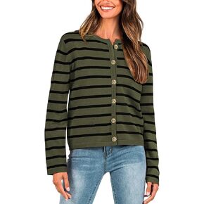 BTFBM Women's Cardigans Sweater 2024 Spring Striped Long Sleeve Button Down Crop Open Front Knit Outerwear Deco Pockets