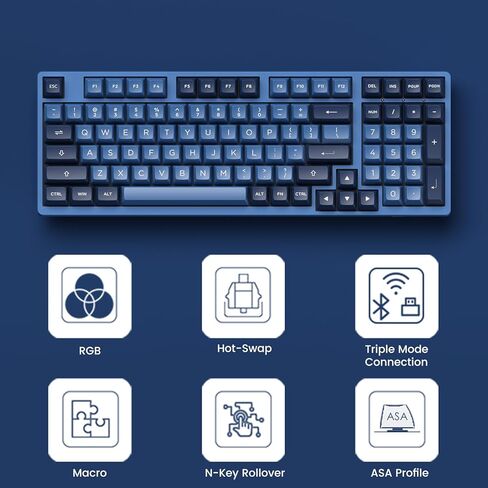 لوحة مفاتيح الألعاب الميكانيكية Akko، 3098B لوحة مفاتيح ميكانيكية RGB قابلة للتبديل السريع، Ocean Star مع اتصال 2.4G لاسلكي/بلوتوث/سلكي لجهاز Mac/Win مع ملف تعريف Cherry in Kuwait
