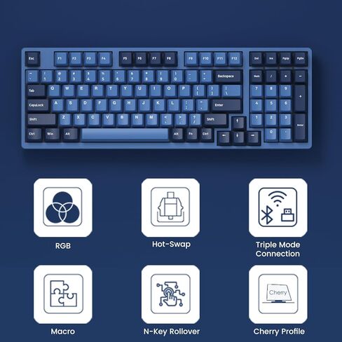 Akko Mechanical Gaming Keyboard, 3098B Hot-swappable RGB Mechanical Keyboard Ocean Star with 2.4G Wireless/Bluetooth/Wired Connectivity for Mac/Win with ASA Profile PBT Keycaps in Saudi Arabia