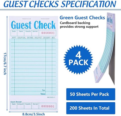 AnyDesign Guest Check Pads Server Check Books 3.5x6.7 Inch Guest Checks Notepad with Receipt Holder Spike for Waiter Waitress Servers Restaurant Café Food Truck Lounges, 50 Sheets/Pad, Green, 4 Pack in Saudi Arabia