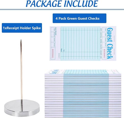 AnyDesign Guest Check Pads Server Check Books 3.5x6.7 Inch Guest Checks Notepad with Receipt Holder Spike for Waiter Waitress Servers Restaurant Café Food Truck Lounges, 50 Sheets/Pad, Green, 4 Pack in Saudi Arabia
