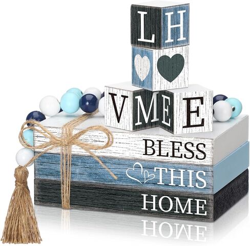 8 Pcs Farmhous Tiered Tray Decor Rustic Fake Wooden Book Decor Bead Tiered Tray Decorations Set Farmhouse Home Decor for Table Mantle Decoration in Saudi Arabia