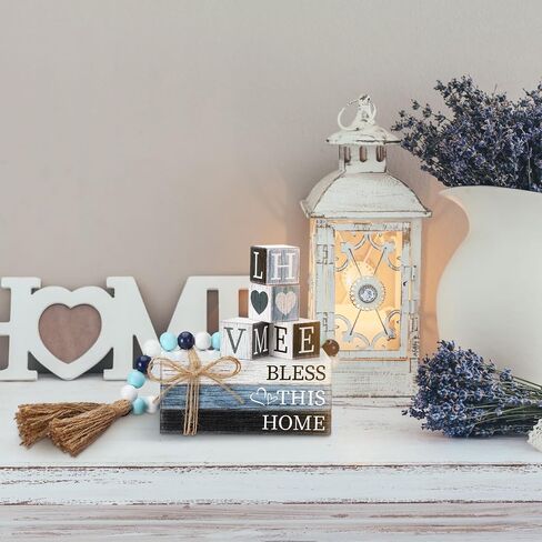 8 Pcs Farmhous Tiered Tray Decor Rustic Fake Wooden Book Decor Bead Tiered Tray Decorations Set Farmhouse Home Decor for Table Mantle Decoration in Saudi Arabia