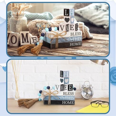 8 Pcs Farmhous Tiered Tray Decor Rustic Fake Wooden Book Decor Bead Tiered Tray Decorations Set Farmhouse Home Decor for Table Mantle Decoration in Saudi Arabia