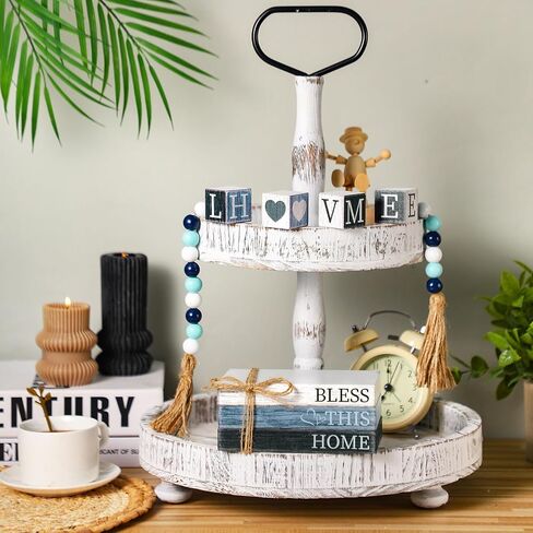 8 Pcs Farmhous Tiered Tray Decor Rustic Fake Wooden Book Decor Bead Tiered Tray Decorations Set Farmhouse Home Decor for Table Mantle Decoration in Saudi Arabia