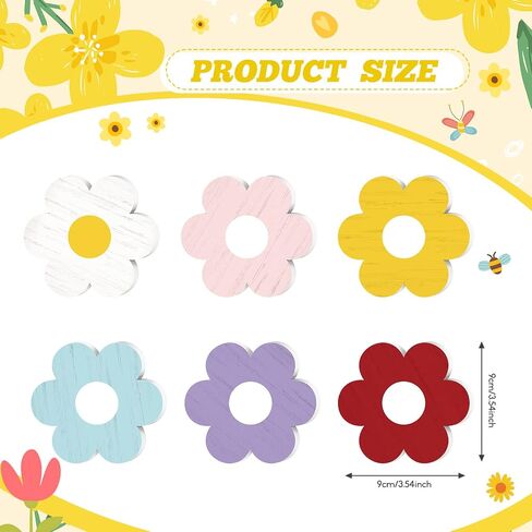 Qunclay 6 Pieces Spring Tiered Tray Decor Daisy Flower Wooden Signs Easter Tiered Tray Decor Wooden Sign Farmhouse Rustic Wood Tiered Tray Decor for Spring Table Shelf Party Kitchen (White and Yellow) in Saudi Arabia