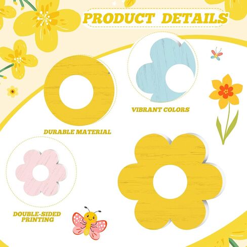 Qunclay 6 Pieces Spring Tiered Tray Decor Daisy Flower Wooden Signs Easter Tiered Tray Decor Wooden Sign Farmhouse Rustic Wood Tiered Tray Decor for Spring Table Shelf Party Kitchen (White and Yellow) in Saudi Arabia