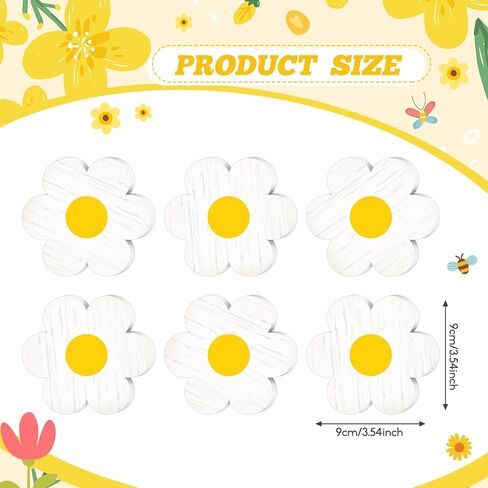 Qunclay 6 Pieces Spring Tiered Tray Decor Daisy Flower Wooden Signs Easter Tiered Tray Decor Wooden Sign Farmhouse Rustic Wood Tiered Tray Decor for Spring Table Shelf Party Kitchen (White and Yellow) in Saudi Arabia
