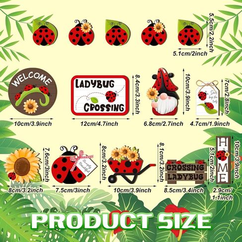 13 Pcs Spring Ladybug Tiered Tray Decorations Ladybug Tiered Tray Decor Set Ladybird Spring Tray Decor Ladybug Wooden Blocks Sign for Home Table Farmhouse Kitchen Shelf Display Housewarming in Saudi Arabia