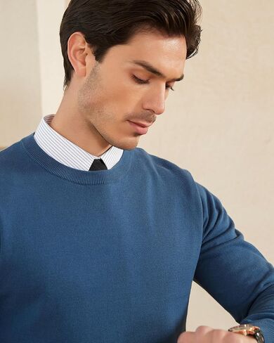 Kallspin Men's Crew Neck Sweater Regular Fit Long Sleeve Pure Cotton Casual Knit Pullover Sweater in Kuwait