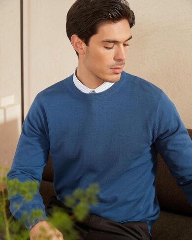 Kallspin Men's Crew Neck Sweater Regular Fit Long Sleeve Pure Cotton Casual Knit Pullover Sweater in Kuwait