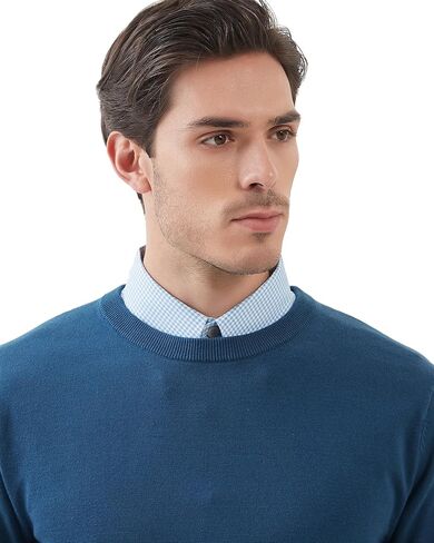 Kallspin Men's Crew Neck Sweater Regular Fit Long Sleeve Pure Cotton Casual Knit Pullover Sweater in Kuwait