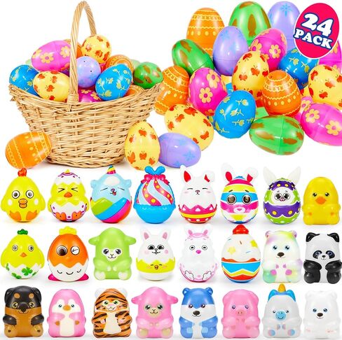 24 Pack Easter Eggs with Toys Inside, Easter Egg Fillers with Easter Squishy Toys, Easter Basket Stuffers, Easter Party Favors Assorted Toys, Easter Egg Hunt, Easter Gift Classroom Prize Supplies in Saudi Arabia