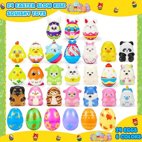 24 Pack Easter Eggs with Toys Inside, Easter Egg Fillers with Easter Squishy Toys, Easter Basket Stuffers, Easter Party Favors Assorted Toys, Easter Egg Hunt, Easter Gift Classroom Prize Supplies in Saudi Arabia