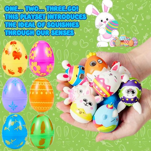 24 Pack Easter Eggs with Toys Inside, Easter Egg Fillers with Easter Squishy Toys, Easter Basket Stuffers, Easter Party Favors Assorted Toys, Easter Egg Hunt, Easter Gift Classroom Prize Supplies in Saudi Arabia