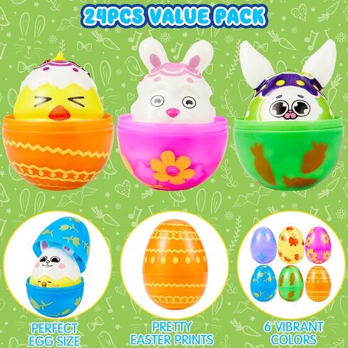24 Pack Easter Eggs with Toys Inside, Easter Egg Fillers with Easter Squishy Toys, Easter Basket Stuffers, Easter Party Favors Assorted Toys, Easter Egg Hunt, Easter Gift Classroom Prize Supplies in Saudi Arabia