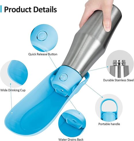 Dog Water Bottle, 27oz(750ml) Large Portable Dog Water Bottle, Dog Travel Water Bottle, Dog Water Bottle Dispenser, Stainless Steel Pet Travel Cup Outdoor Dog Water Bowl Bottle (Light Blue) in Kuwait