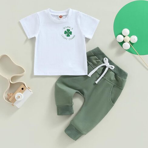YOKJZJD Infant Toddler Baby Boy St Patricks Day Outfit Green Sweatshirt Short Sleeve T-Shirt Top Pants Set Spring Clothes in Saudi Arabia