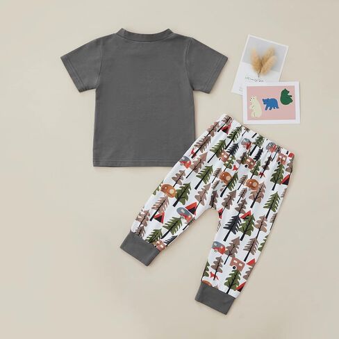 BULINGNA 2Pcs Baby Boy Summer Outfit Short Sleeve T-shirt Tops Long Pants Happy Camper Clothes in Saudi Arabia