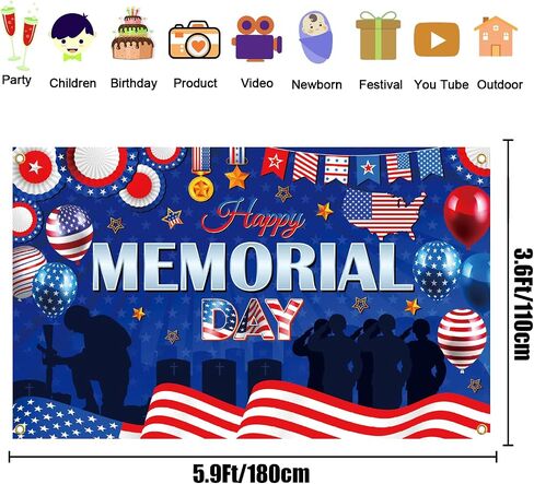 Memorial Day Party Decorations, Large 71'' x 43'' Memorial Day Decorations Banner, Memorial Day Decor Memorial Day Backdrop, Memorial Day Decorations for Office Home Photography in Saudi Arabia