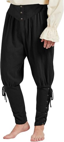 Runcati Mens Medieval Ankle Pants Renaissance Viking Pirate Lace Up Tapered Halloween Linen Costume Trousers in Saudi Arabia