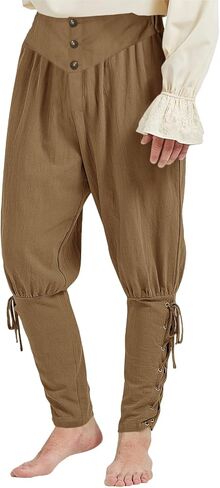 Runcati Mens Medieval Ankle Pants Renaissance Viking Pirate Lace Up Tapered Halloween Linen Costume Trousers in Saudi Arabia