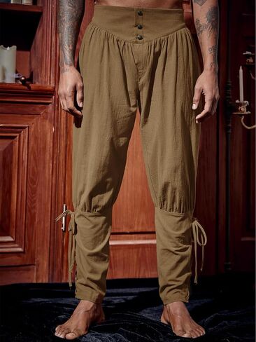 Runcati Mens Medieval Ankle Pants Renaissance Viking Pirate Lace Up Tapered Halloween Linen Costume Trousers in Saudi Arabia