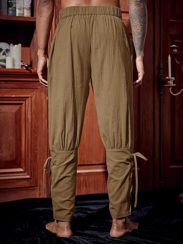 Runcati Mens Medieval Ankle Pants Renaissance Viking Pirate Lace Up Tapered Halloween Linen Costume Trousers in Saudi Arabia