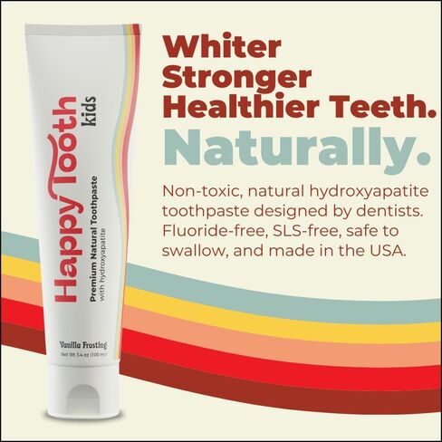 Happy Tooth Natural Hydroxyapatite Toothpaste - Fluoride Free, SLS Free - Whitening for Sensitive Teeth - Natural Ingredients - Dentist Formulated & Recommended - Adults & Kids - Fresh Mint 4 oz in Saudi Arabia