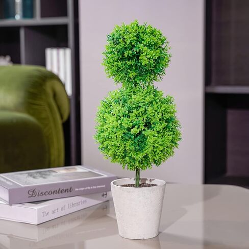 MyGift 14.8 Inch Light Green Artificial Boxwood Topiary Trees - Decorative Faux Indoor Plants in Gray Paper Pulp Planter Pots in Saudi Arabia